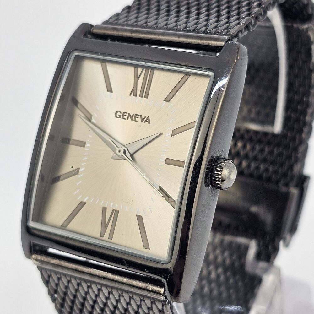 Geneva Men's Watch 34MM Brown‎ Dial Brown Mesh Bracelet Bands New Battery - Picture 4 of 12